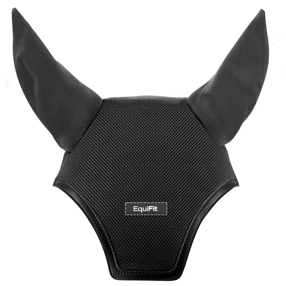 EquiFit Horse Fly Veil Ear Bonnet - Black - Full Size - Equestrian